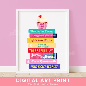 Abby Jimenez Bücherstapel Digitaler Kunstdruck, Buchkunst, Geschenke für Buchliebhaber und Leser, Romanze Bücher, druckbare Wandkunst, Wohndekor