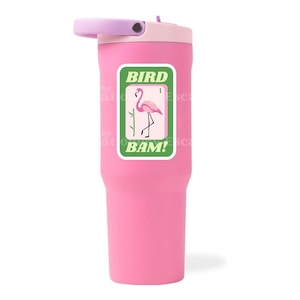 Fågel Bam Mahjong-klistermärken, Flamingo Rosa & Grön, Vattentät vinyldekal, 2 designalternativ, Mah Jong-älskarepresent, Mahjong-klistermärke bild 2