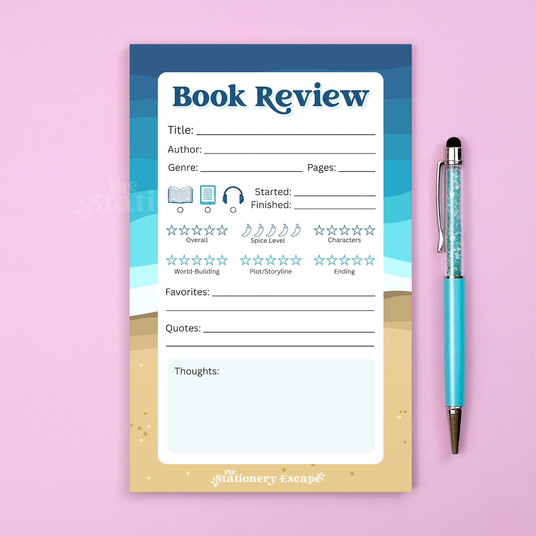 Book Review Notepad for Readers, Writers, and Book Lovers, Beach ...