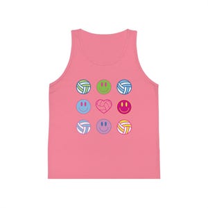 Kids Tank Top, Volleyball Smiley Face Tank for Young Athletes, Youth Sports Shirt, Child Summer Apparel, Cute Summer Tank for Girls