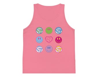 Kids Tank Top, Volleyball Smiley Face Tank for Young Athletes, Youth Sports Shirt, Child Summer Apparel, Cute Summer Tank for Girls