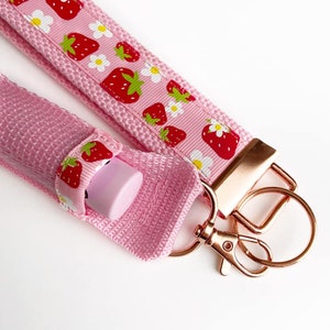 Strawberry wristlet / pink lip balm holder / wrist key holder keychain