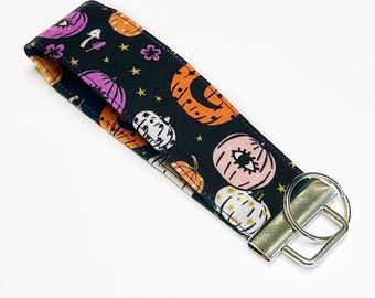 Wide wristlet key chain / pumpkins halloween keychain key holder