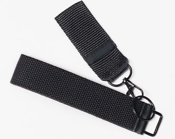 Solid black keychain wristlet / Black wristlet / lip balm holder