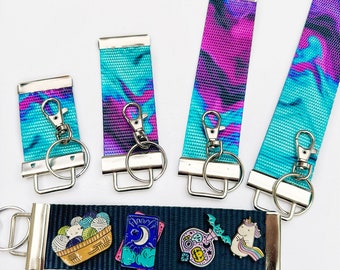 Pin holder keychain / purple and teal keychain pin keeper / pin collector keychain / 1.5 width / Wide