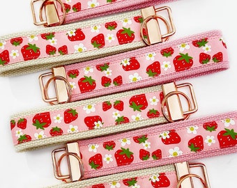 Strawberry wristlet / pink lip balm holder / wrist key holder keychain