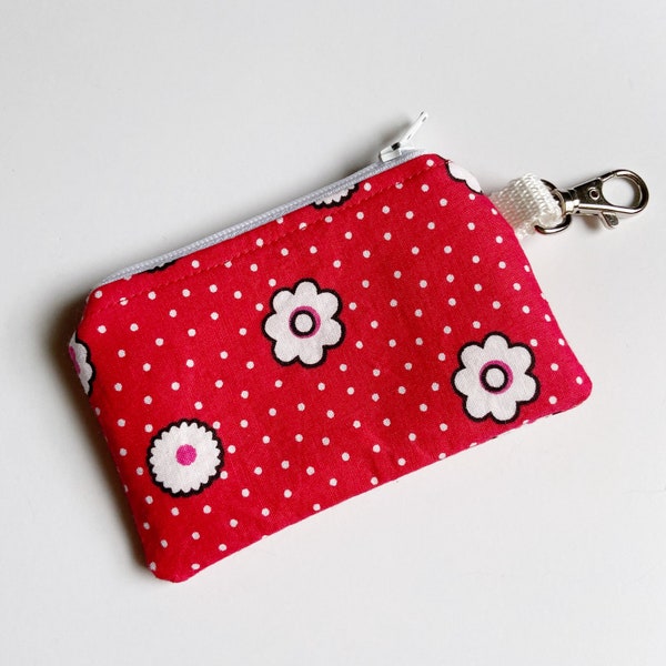 keychain money pouch / Polka dot coin pouch / red and white change purse