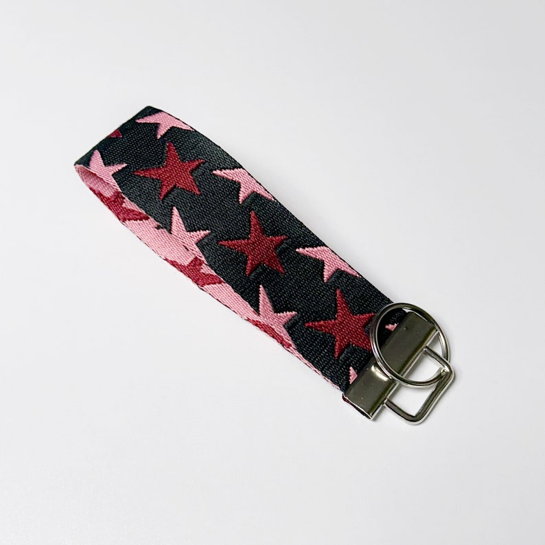 Wide wristlet key chain / stars keychain key holder Black