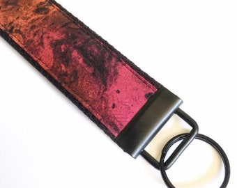 Tie dye keychain wristlet, pink and red wristlet key fob