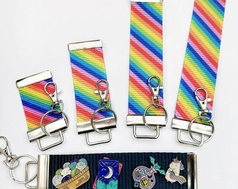 Pin holder keychain / candy stripes keychain pin keeper / rainbow pin collector keychain / 1.5 width / Wide
