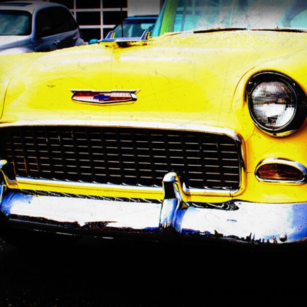 Automotive Art - 1955 Yellow Chevrolet Bel Air  - Classic Car - Garage Art - Pop Art - Fine Art Photograph