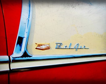 Automotive Art - 1955 Red and Cream Chevrolet Bel Air Emblem - Classic Car - Garage Art - Pop Art - Fine Art Photograph