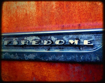 Rusty Cars - Garage Art - Automotive Art - Desmond's Firedome - Rusty Old Car Emblem - Fine Art Photography