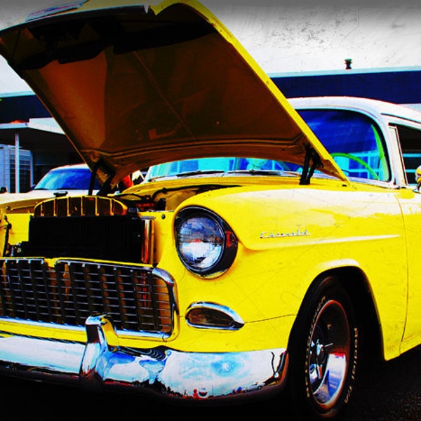 Automotive art - 1955 Yellow Chevrolet Bel Air  - Classic Car - Garage Art - Pop Art - Fine Art Photograph