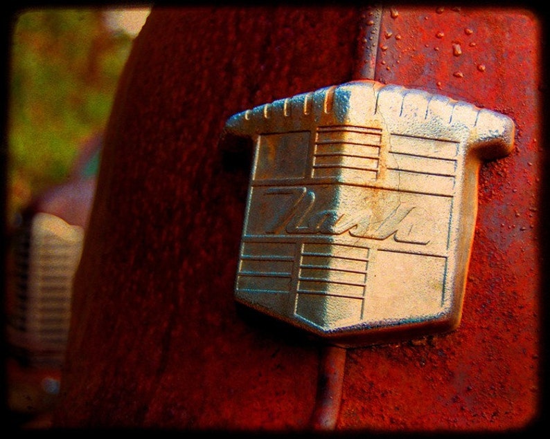 Rusty Cars Garage Art Automotive Art Mr. Newman's Emblem Rusty Old Car Nash Fine Art Photograph by Kelly Warren image 1