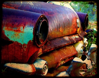 Automotive Art - Garage Art - Miss Violet at the Starting Line - Rusty Car - Ford - Fine Art Photograph by Kelly Warren