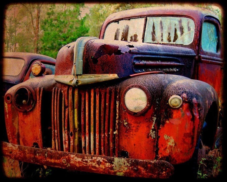 Garage Art Automotive Art Old Hank Rusty Old Car | Etsy