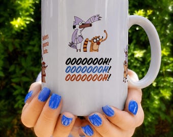 Cute Best Friend Gift Mug, Nostalgia Animation Mug, Funny Regular Show Coffee Mug, Haters Gonna Hate Cartoon Cup, Mordecai Rigby Gift, 11 oz