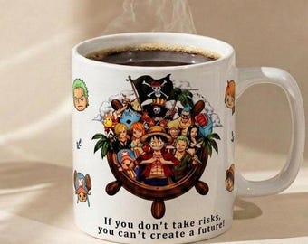 Anime Pirate Crew Mug, Custom Manga Adventure Cup, One Piece Inspirational Mug, Gift Idea, Inspirational Anime Coffee Mug, 11 oz Mug
