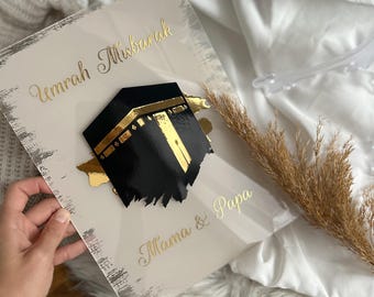 Hajj gift, Hajj decorative stand, acrylic sign with gold stand, Umrah gift