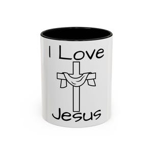 Accent Coffee Mug (11, 15oz) &quot;I Love Jesus&quot;