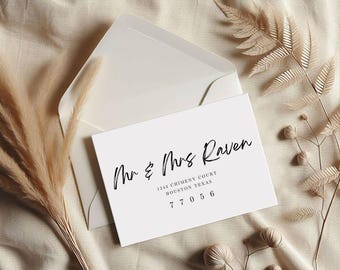 Plantilla minimalista para sobres de boda con dirección en caligrafía moderna (descarga digital)