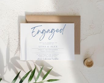 Regalo de compromiso azul polvoriento - plantilla de invitación de boda personalizada en Canva - invitación imprimible y digital