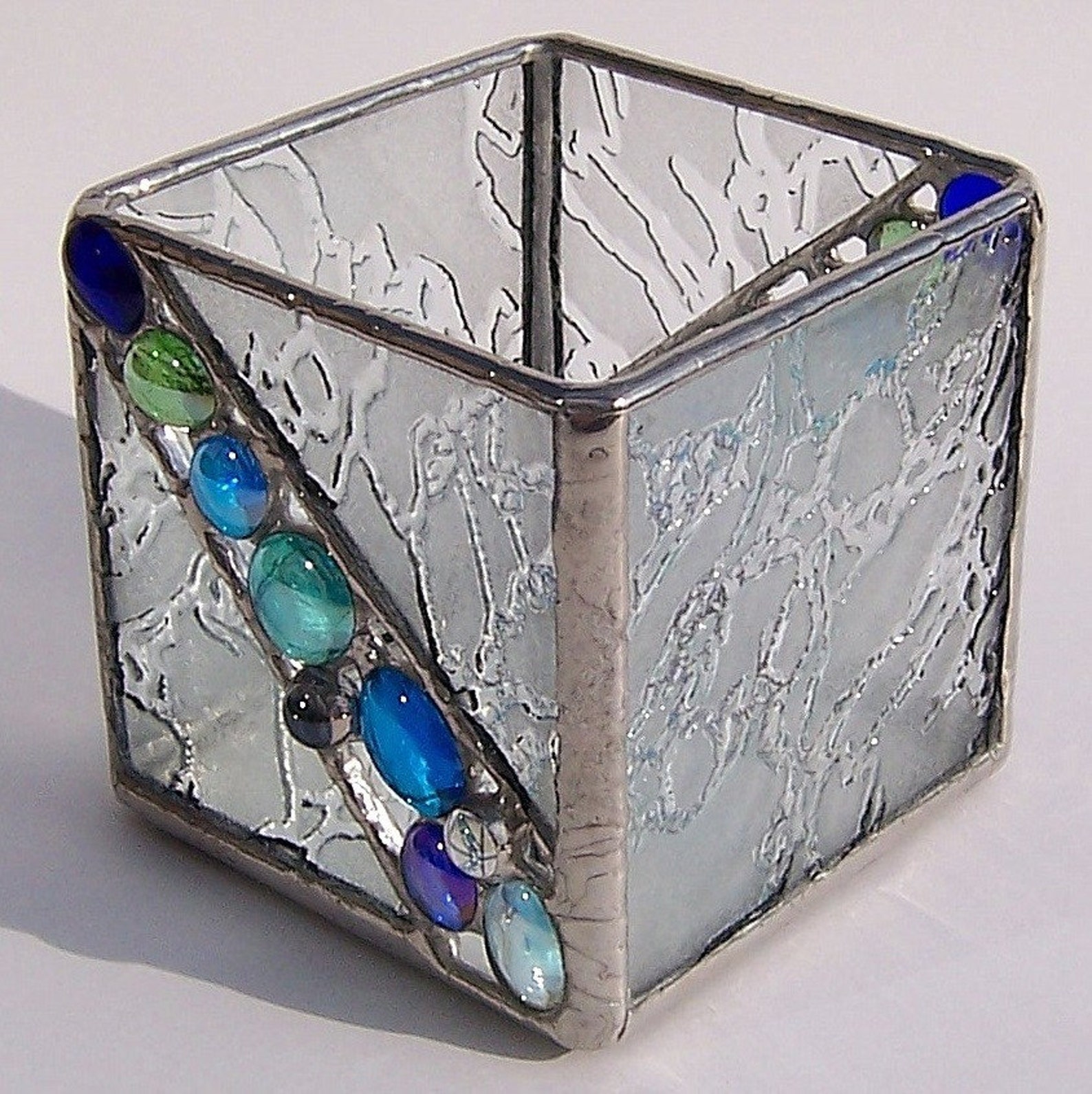 Frosted Ice Stained Glass Candle Holder Etsy