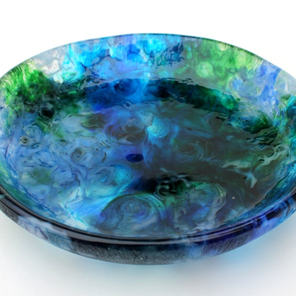 Blues and Greens Fused Glass Bowl