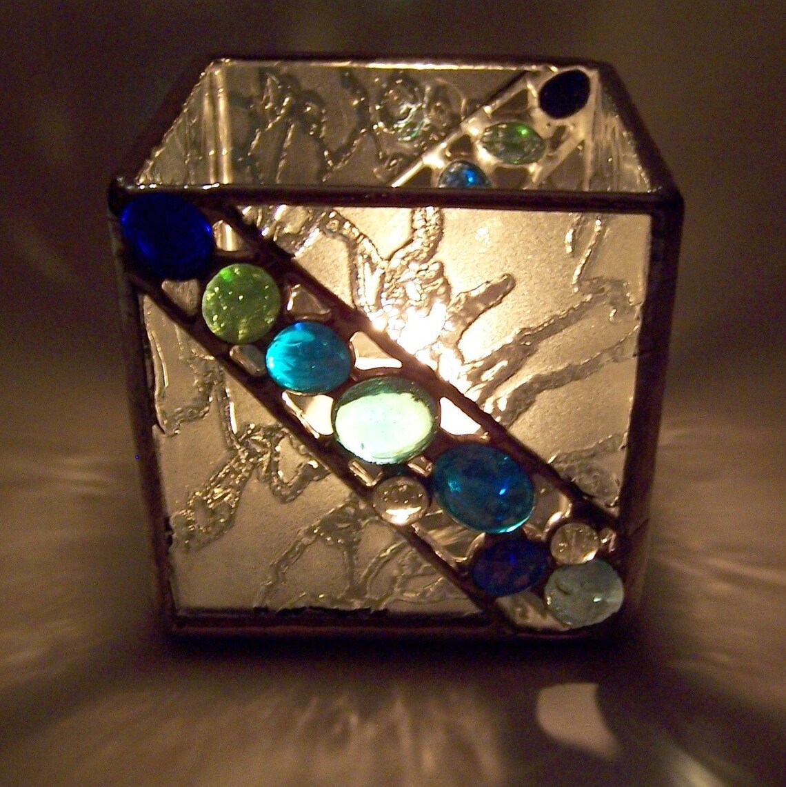 Frosted Ice Stained Glass Candle Holder Etsy