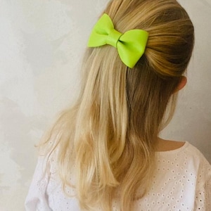 Neon Lime Green Leather Bow Barrette Hair Clip