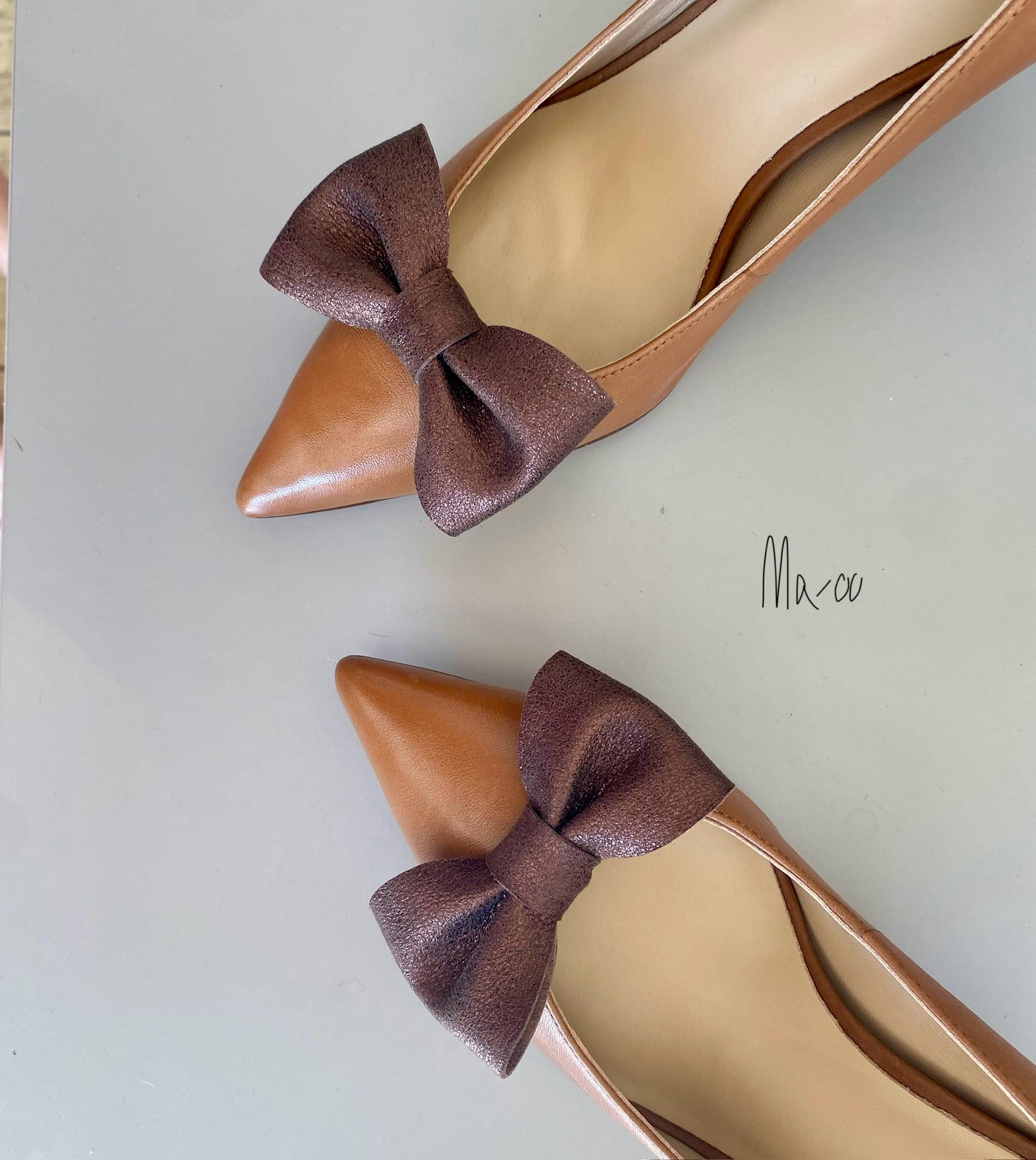 Brown Glitter Leather Shoe Bow Clips: Soft leather shoe Decoration.…