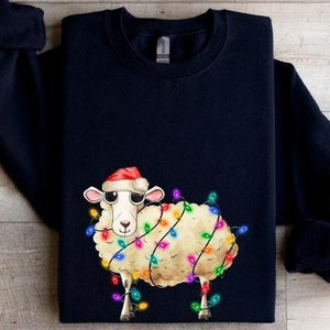 Sheep Christmas Sweatshirt, Cute Sheep With Christmas Lights, Sheep Sweatshirt, Farm Animal Shirt, Christmas Gifts For Farmer Sheep Lover