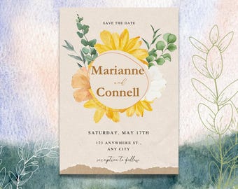 Hand drawn style wedding invitation template