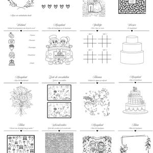Libro para colorear y actividades de bodas, actividades de mesa para niños de bodas, libro para colorear de bodas, hojas para niños imprimibles.