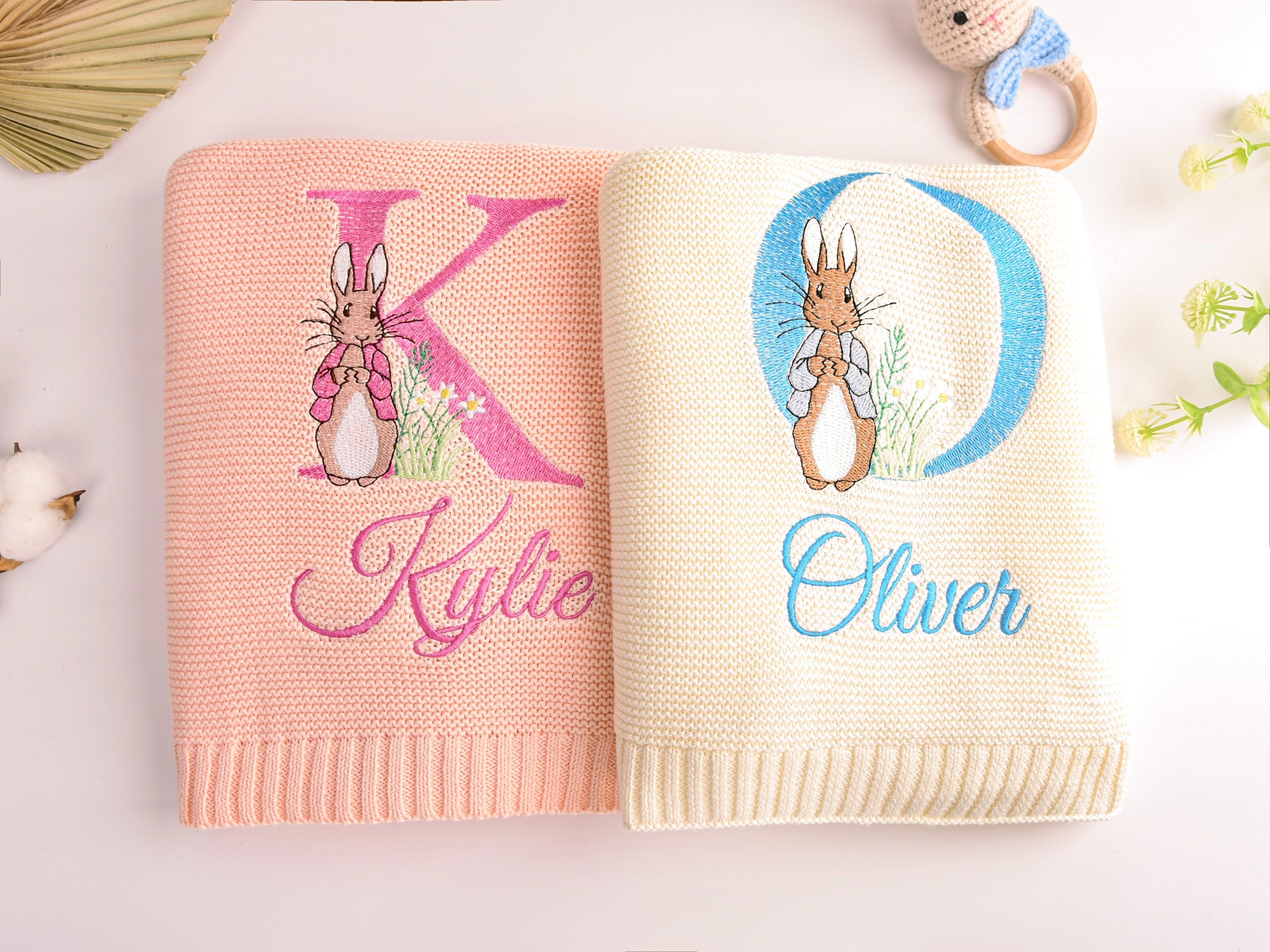 Embroidered Baby Blanket, Soft Cotton Knit Blanket, Custom Baby Name Blanket, Baby Shower Gift, Newborn Blanket,Keepsake Gift for Baby