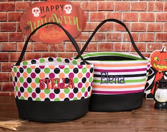 Personalized Embroidery Halloween Candy Bag，Trick-or-Treat Bucket, Halloween Bucket, Goodie gift Bags, Custom Halloween Gift Kids
