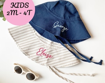 Personalisierter Baby-Sommer-Matching-Sonnenhut, personalisierte gestickte Kinder-Sommer-Strand-Hut, Monogramm kundenspezifischer Sommerhut, Babypartygeschenk