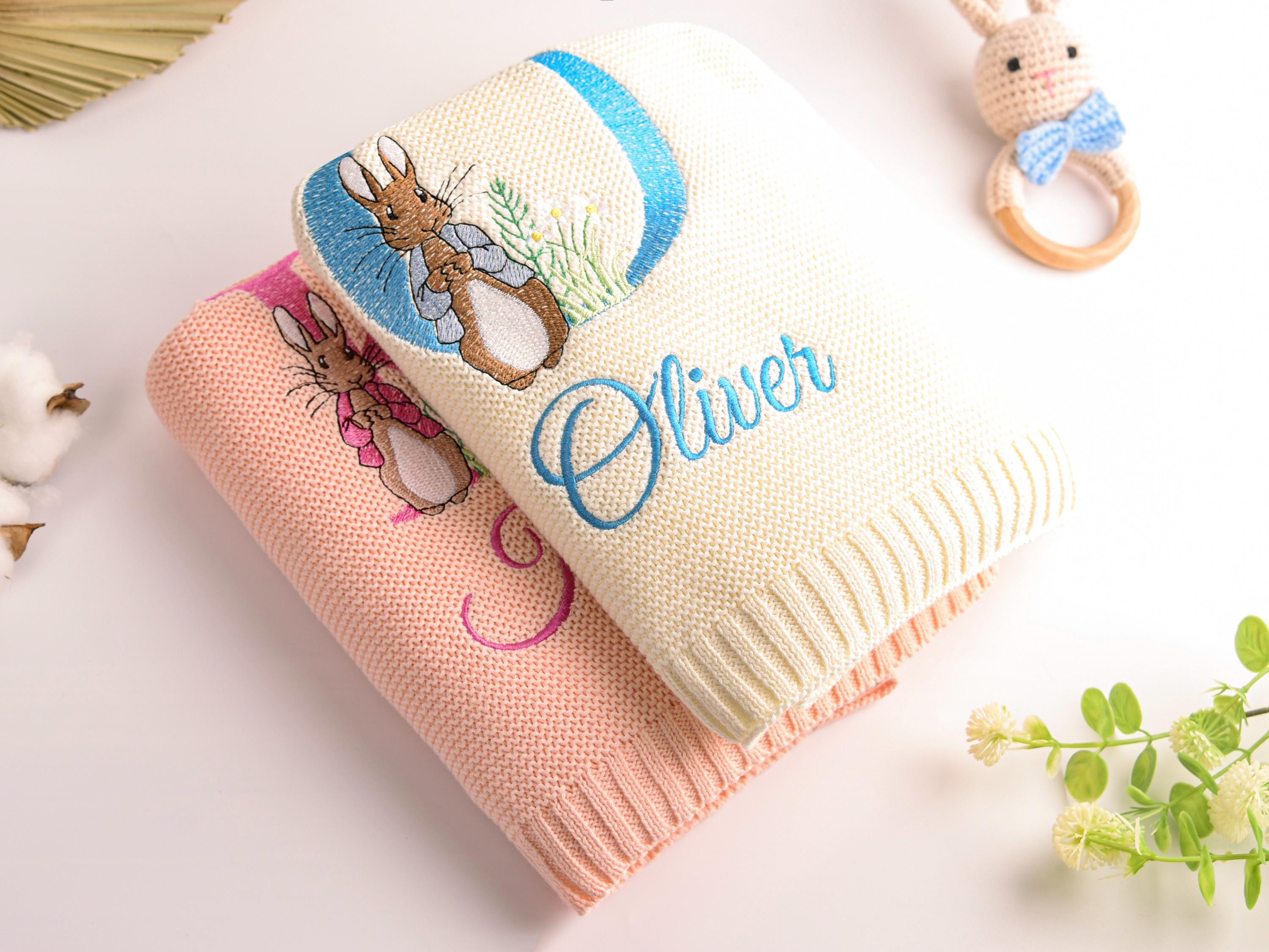 Embroidered Baby Blanket, Soft Cotton Knit Blanket, Custom Baby Name Blanket, Baby Shower Gift, Newborn Blanket,Keepsake Gift for Baby