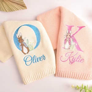 Embroidered Baby Blanket, Soft Cotton Knit Blanket, Custom Baby Name Blanket, Baby Shower Gift, Newborn Blanket,Keepsake Gift for Baby