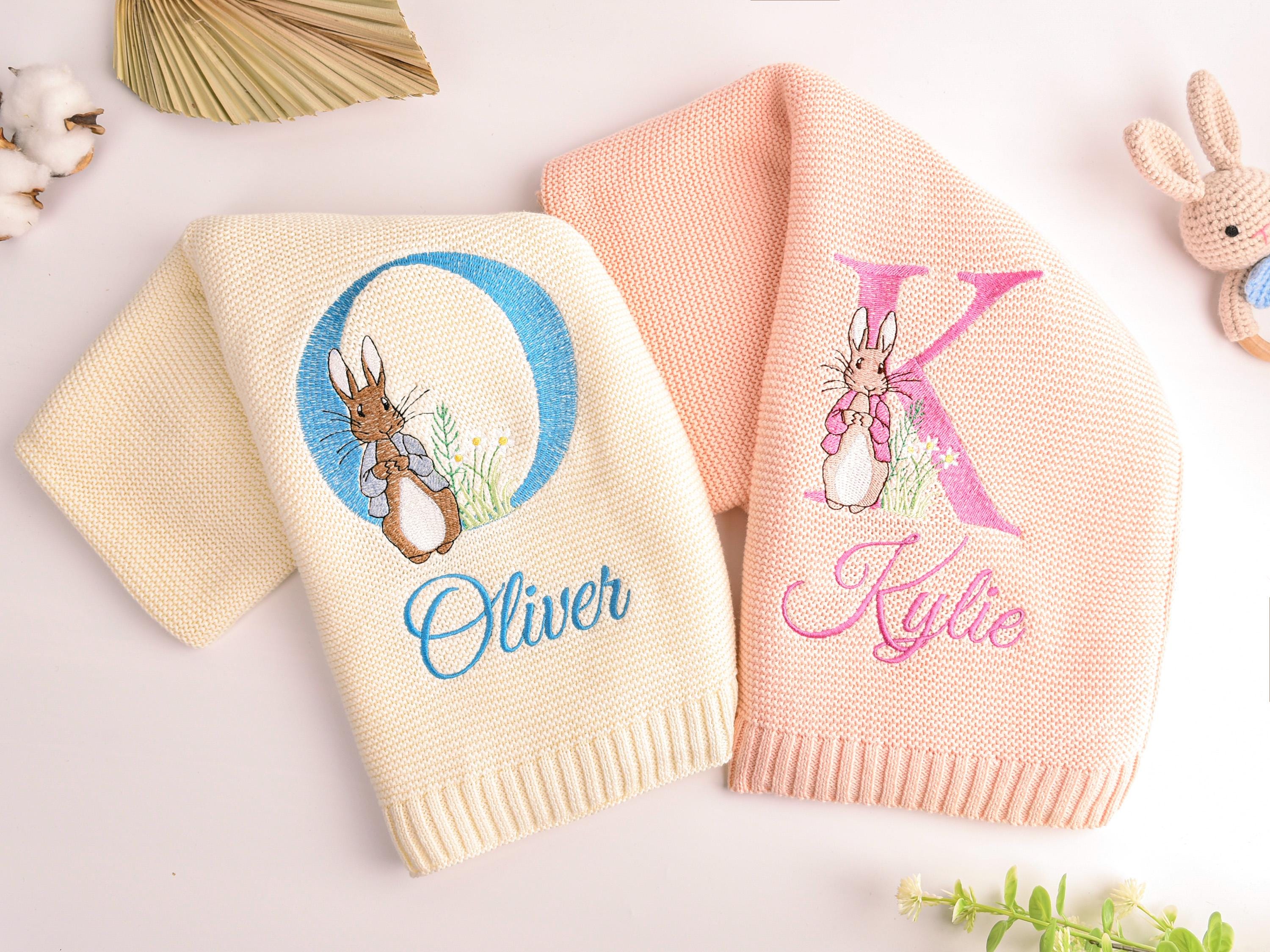 Embroidered Baby Blanket, Soft Cotton Knit Blanket, Custom Baby Name Blanket, Baby Shower Gift, Newborn Blanket,Keepsake Gift for Baby