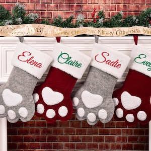 Medias navideñas personalizadas con bordado de pata de mascota 2026, decoración de punto, medias navideñas personalizadas, regalo navideño de granja para perro y gato