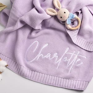 Embroidered Baby Blanket, Soft Cotton Knit Baby Blanket, Custom Baby Name Blanket, Baby Shower Gift, Newborn Blanket, Keepsake Gift for Baby