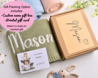 Bestickte Babydecke, weiche Baumwollstrick-Babydecke, benutzerdefinierte Babyname-Decke, Baby-Dusche-Geschenk, Neugeborenen-Decke, Andenken-Geschenk für Baby