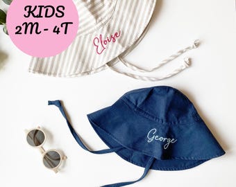 Personalisierter Baby-Sommer-Matching-Sonnenhut, personalisierte gestickte Kinder-Sommer-Strand-Hut, Monogramm kundenspezifischer Sommerhut, Babypartygeschenk