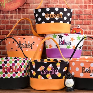 Personalisierte Stickerei Halloween Candy Bag , Süßes oder Saures Eimer, Halloween-Eimer, Goodie Geschenktaschen, kundenspezifisches Halloween-Geschenk Kinder