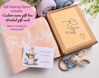 Bestickte Babydecke, weiche Baumwollstrick-Babydecke, benutzerdefinierte Babyname-Decke, Baby-Dusche-Geschenk, Neugeborenen-Decke, Andenken-Geschenk für Baby