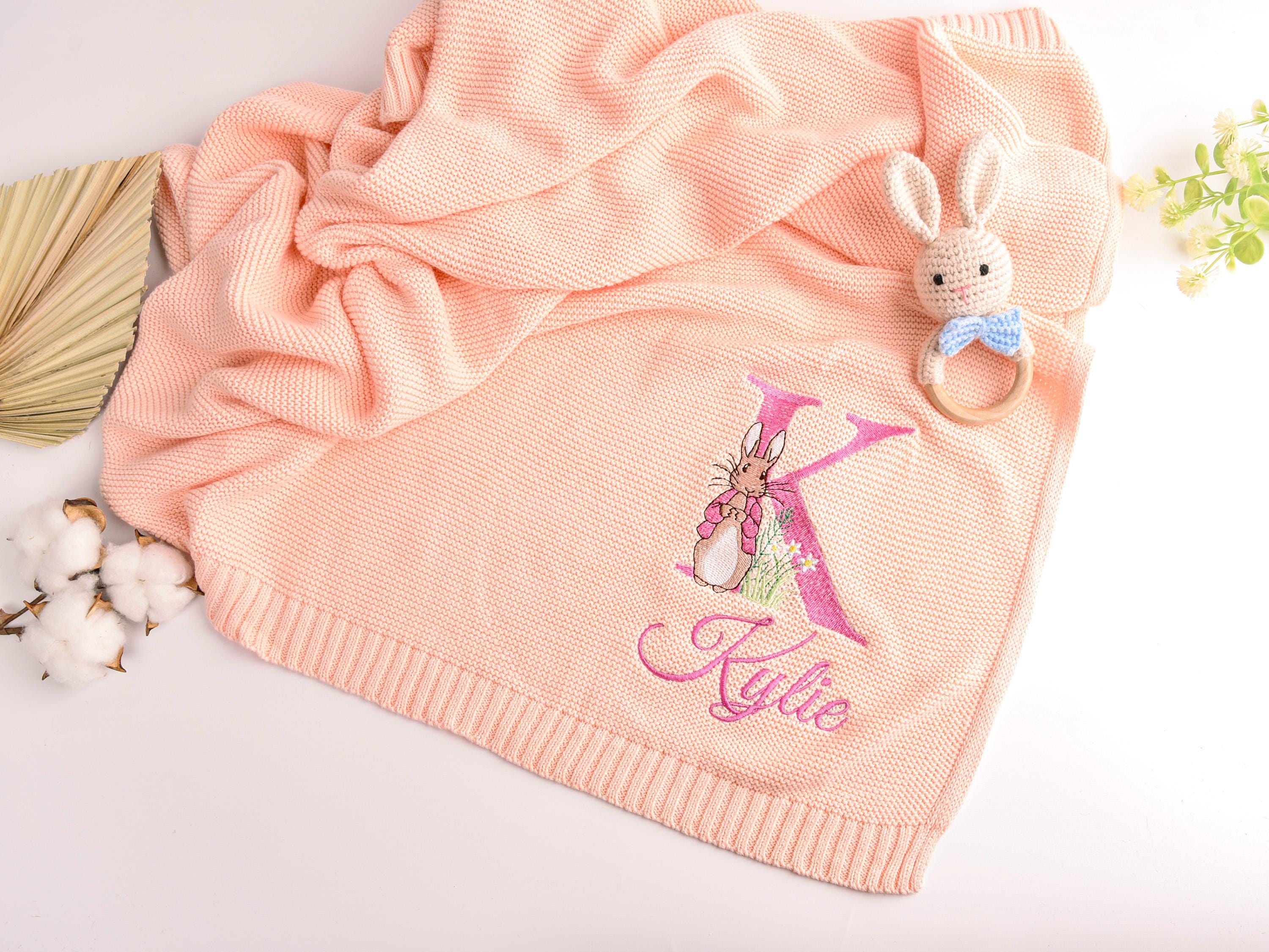 Embroidered Baby Blanket, Soft Cotton Knit Blanket, Custom Baby Name Blanket, Baby Shower Gift, Newborn Blanket,Keepsake Gift for Baby