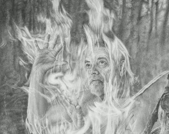 Fire Elemental: Passion's Resolve,  giclee mystical fine art print and graphite drawing