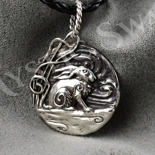 Rabbit Necklace, Mystical Rabbit Medallion, Sterling Silver Animal Jewelry, Spirit Animal Hare Pendant